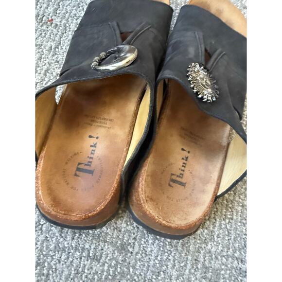 Think! Black leather Kirk sole sandal womens 10.5 - Picture 4 of 9